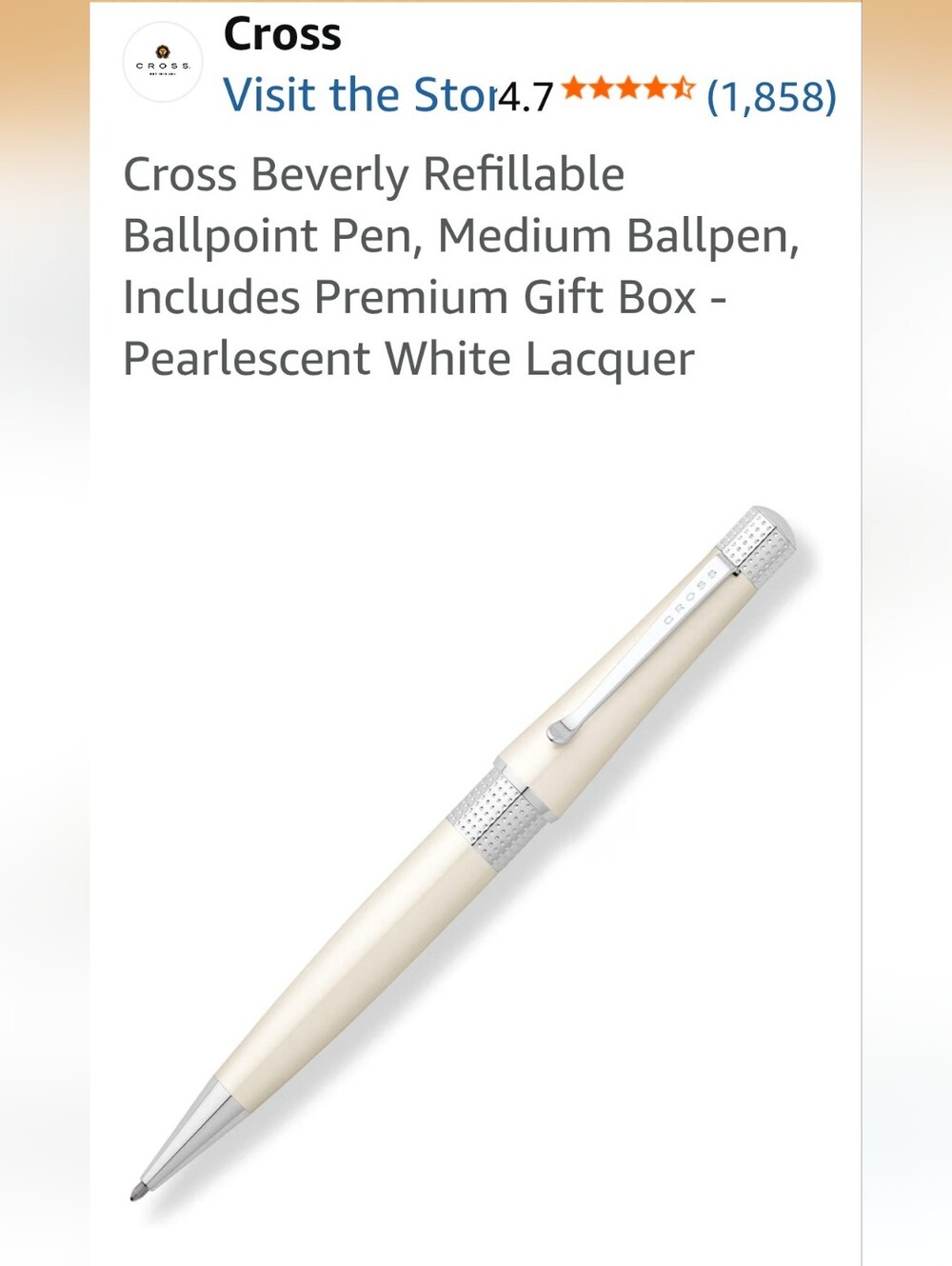 Cross "Beverly" Ballpoint Pen in Pearlescent Ivory / White Lacquer Chrome Accent